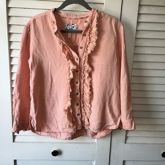 Anthropologie Pilcro Ruffled Placket Shirt Small Petite Cottagecore Prairie - Picture 2 of 6